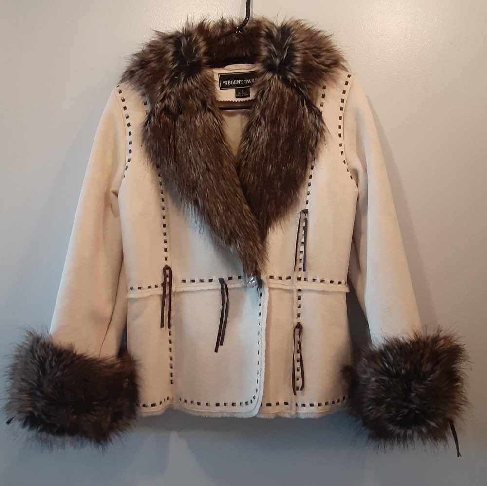 Regent Park chic faux fur trim collar and sleeves